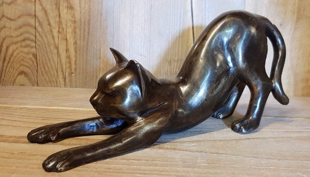 POES STREKT / BRONZEN BEELD, Tuin en Terras, Dierenbeeld, Nieuw, Info@huisentuindecoratiemarie.nl, Huis en tuin decoratie marie
