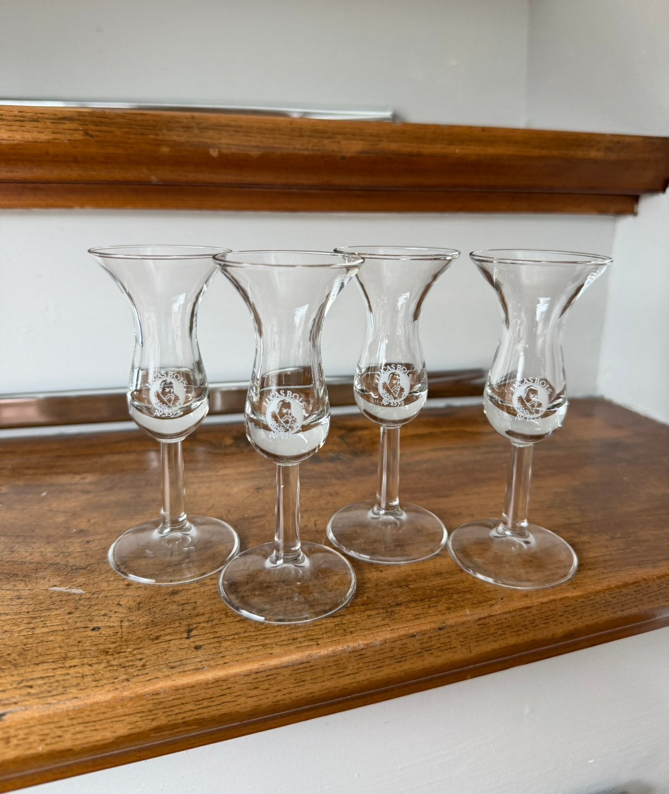 4x Lucas Bols jenever- of likeurglaasje, Verzamelen, Ophalen of Verzenden, Zo goed als nieuw, Borrel- of Shotglas