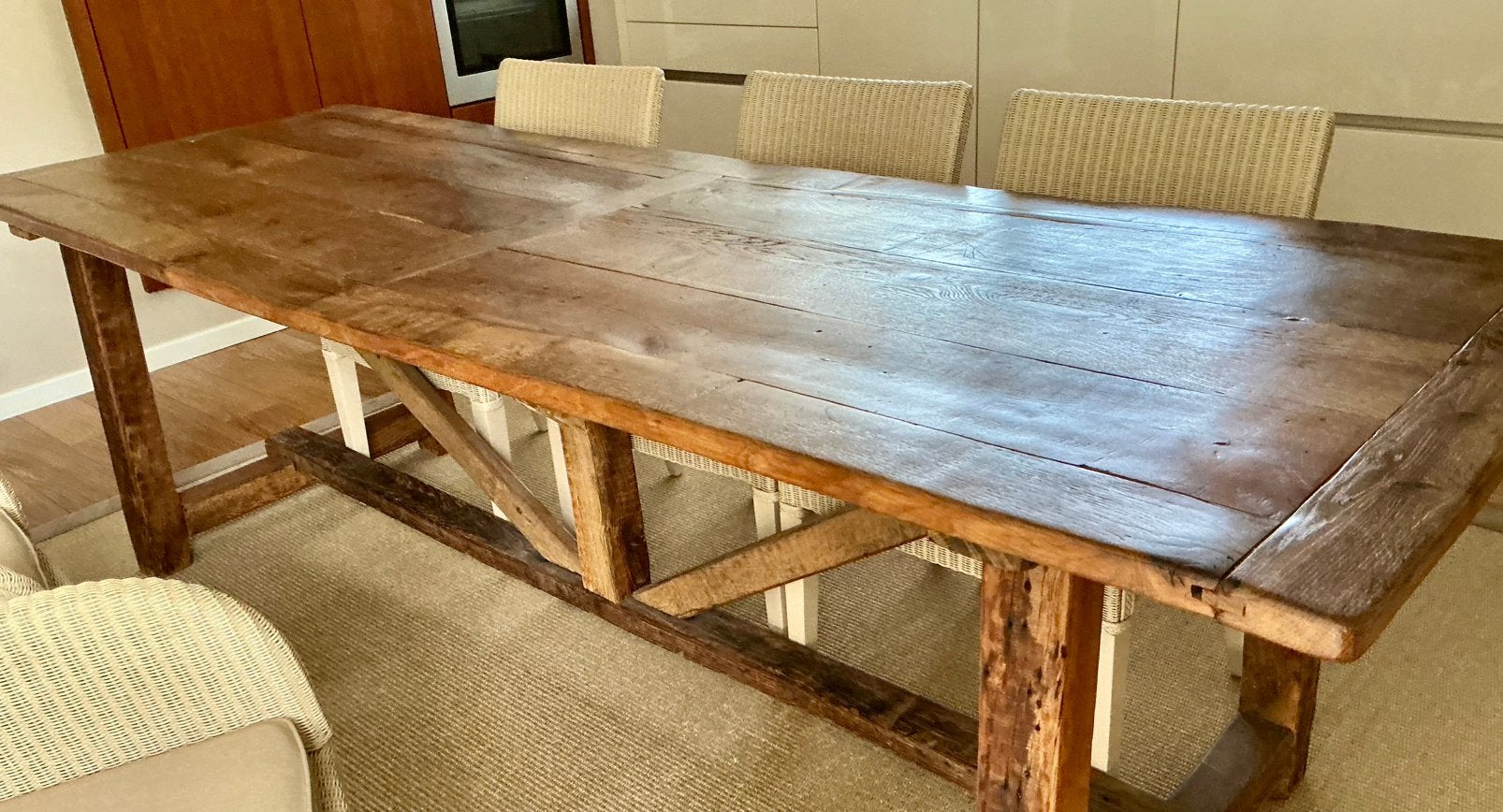 Eettafel eiken, 250x85x77 cm, groot model, Ophalen, Gebruikt, Eikenhout, 200 cm of meer