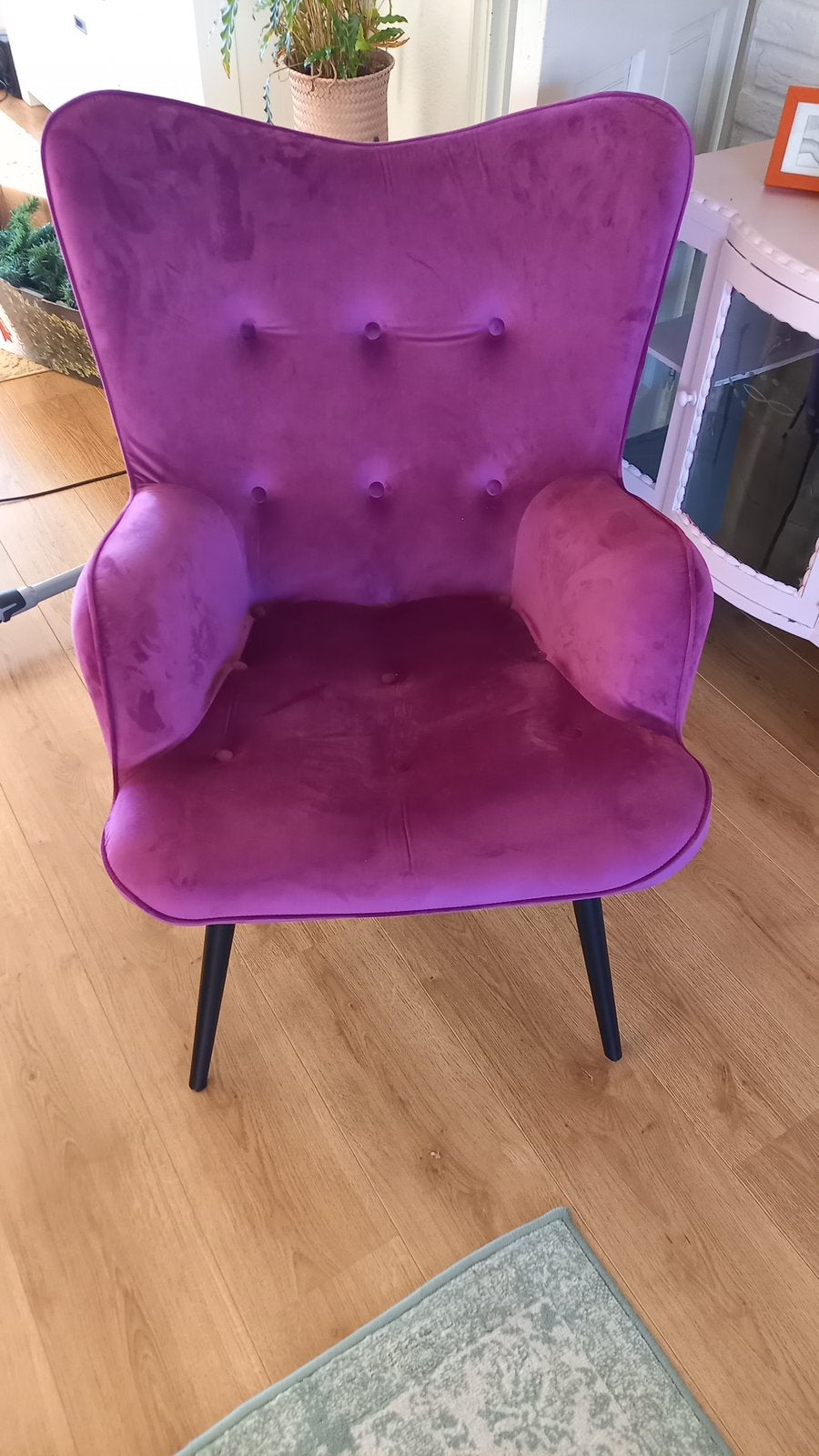 Velours fauteuil paars/fuchsia – zo goed als nieuw – €75, Huis en Inrichting, Fauteuils, Ophalen, 75 tot 100 cm, Zo goed als nieuw
