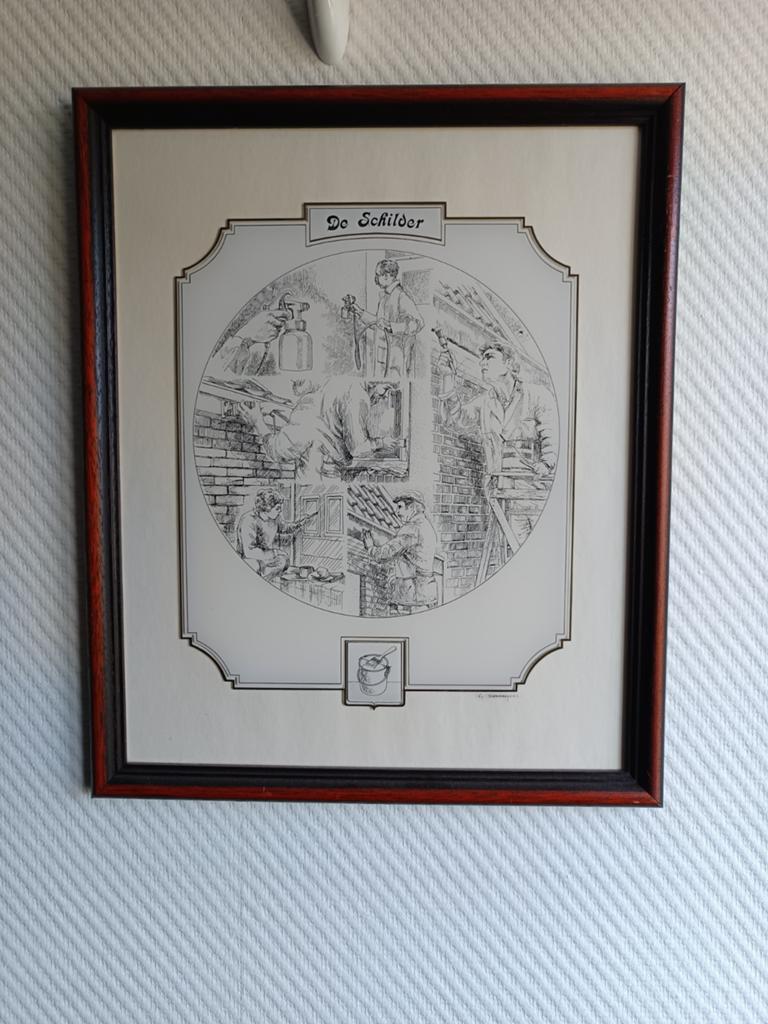 Bladgoud: De Schilder - Ingelijste Illustratie, Ophalen of Verzenden