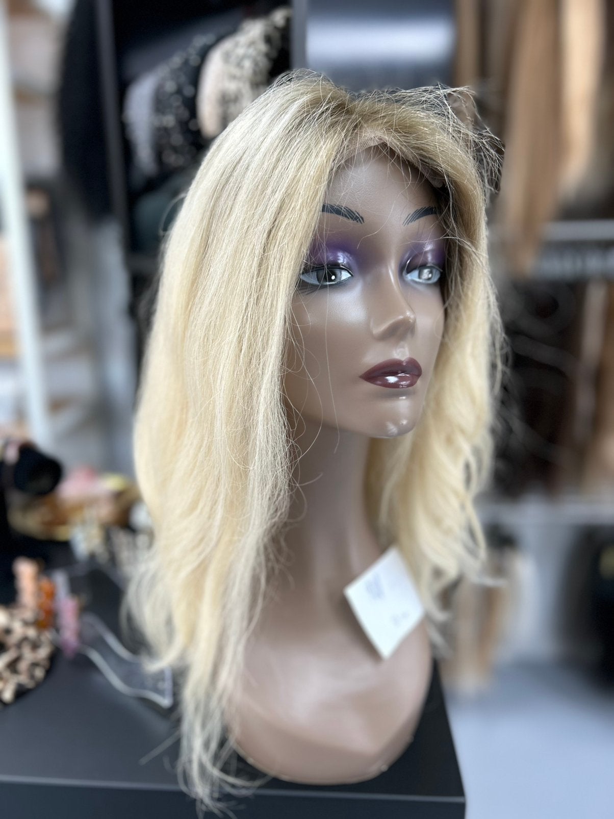 Blonde echthaar pruik haarverlenging met uitgroei Nieuw, Ophalen of Verzenden, Zo goed als nieuw, Pruik of Haarverlenging