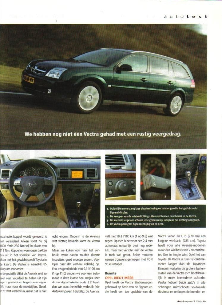 Autokampioen dubbeltest Opel Vectra en Toyota Avensis 2004, Boeken, Auto's | Folders en Tijdschriften, Gelezen, Overige merken