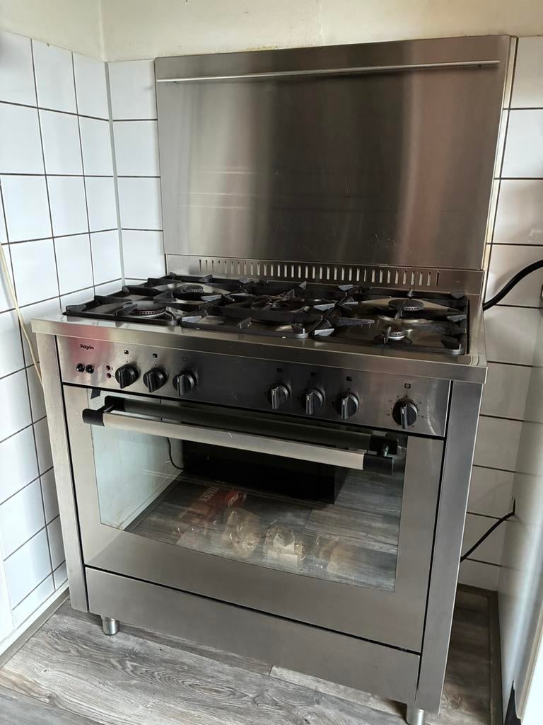 5 pits gasfornuis met spatscherm, Ophalen, 60 cm of meer, Zo goed als nieuw, Gas