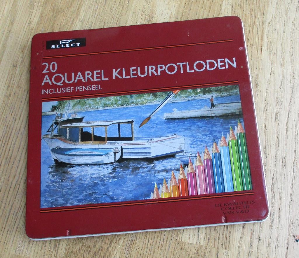 Select Vroom en Dreesmann aquarelpotloden in blik, zie foto, Ophalen of Verzenden, Gebruikt
