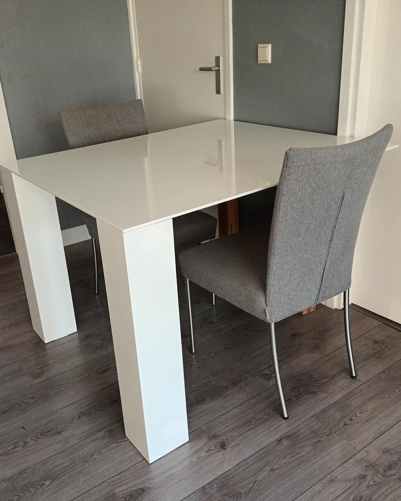Moderne witte Goossens eettafel zonder stoelen., Ophalen, Overige materialen, Gebruikt, 100 tot 150 cm