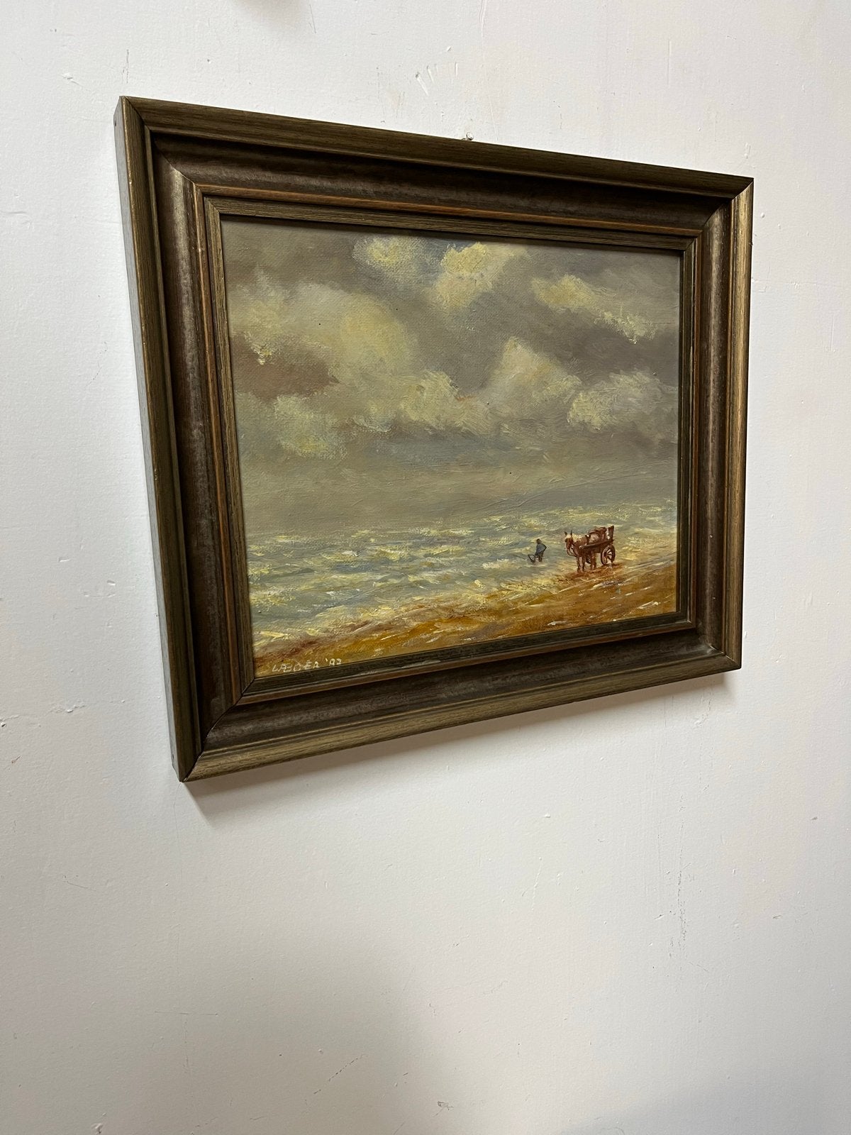 Klassiek Schilderij: Strandgezicht met Visser en Paard, Ophalen of Verzenden