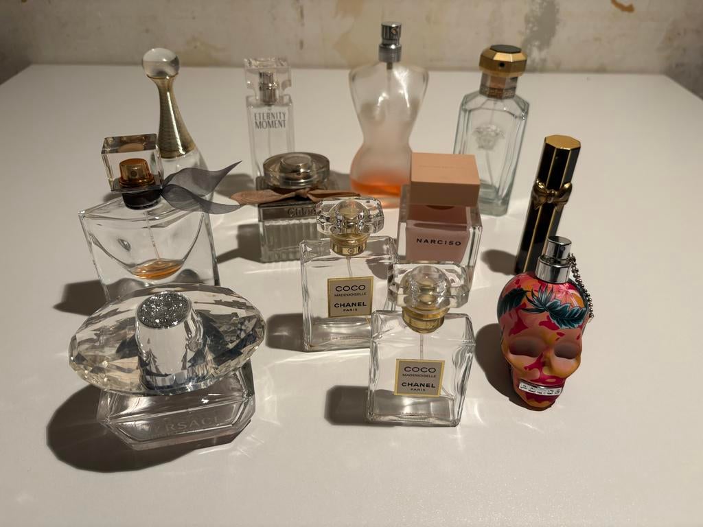 Lege Dames Parfumflessen Lancôme, Versace, Dior, Chanel, JPG, Verzamelen, Parfumverzamelingen, Gebruikt, Parfumfles, Ophalen of Verzenden