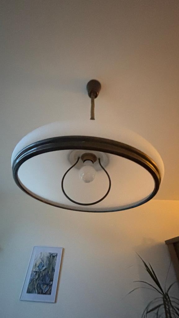 Vintage Hanglamp met Melkglas Kap, Ophalen, Gebruikt, Glas