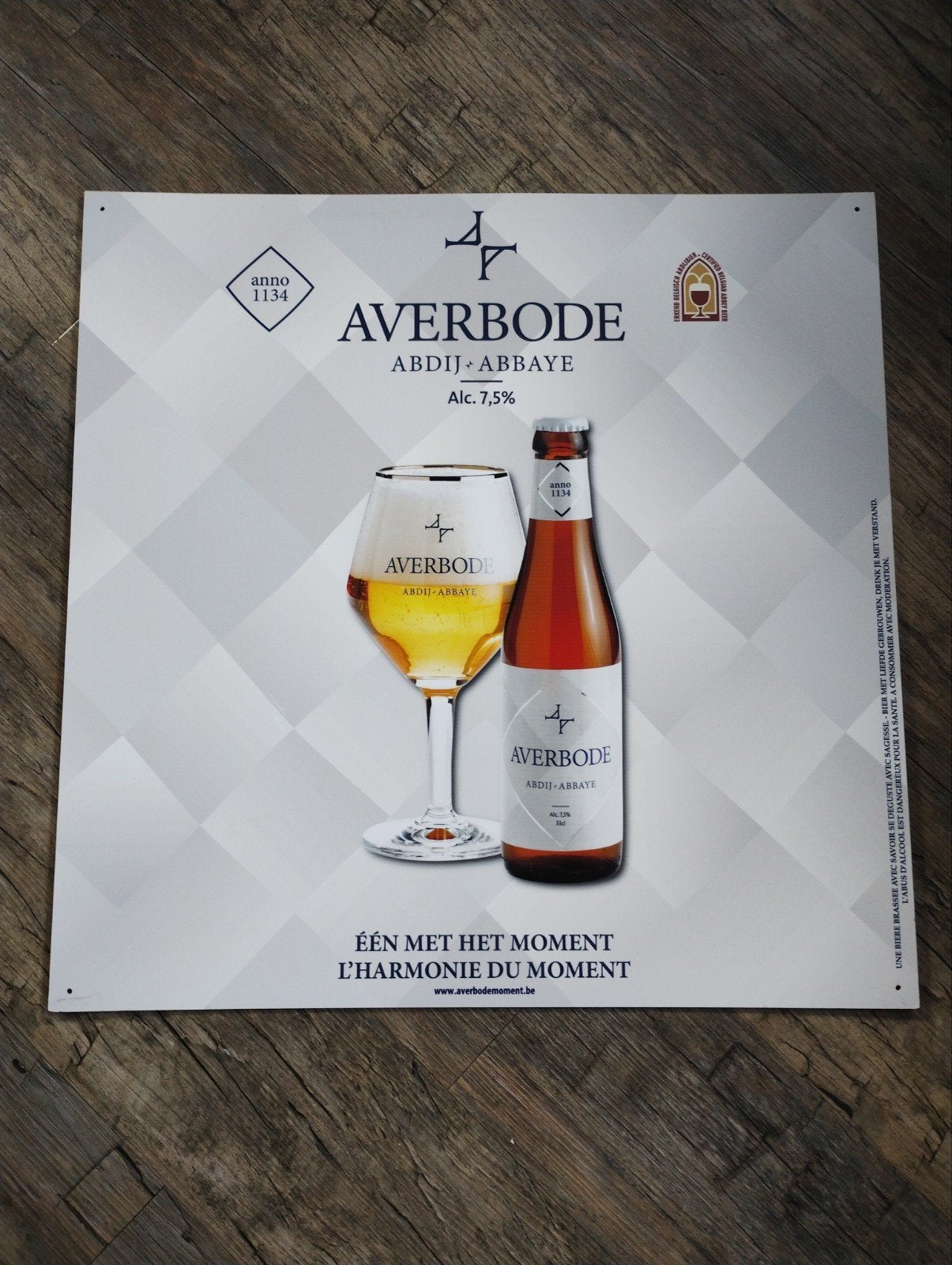 Averbode Abdij bier reclamebord, Ophalen of Verzenden, Zo goed als nieuw, Reclamebord, Plaat of Schild, Overige merken