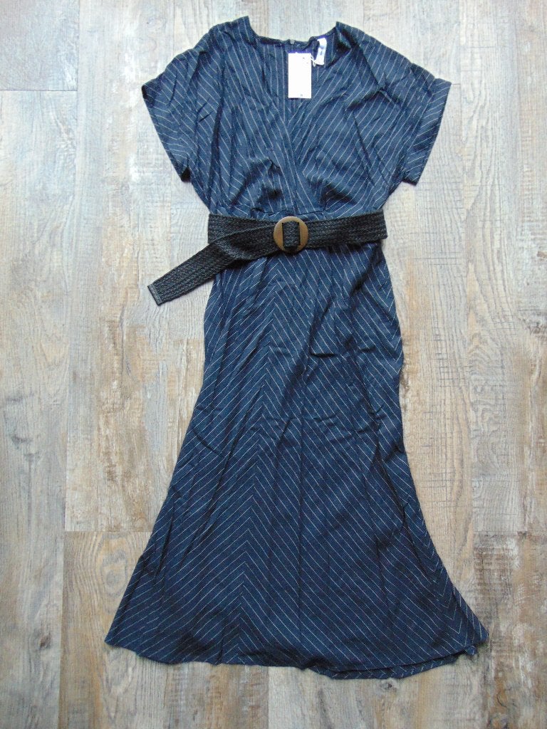 Mango jurk + ceintuur donkerblauw krijtstreep NIEUW maat XL, Mango, Blauw, Maat 46/48 (XL) of groter, Nieuw