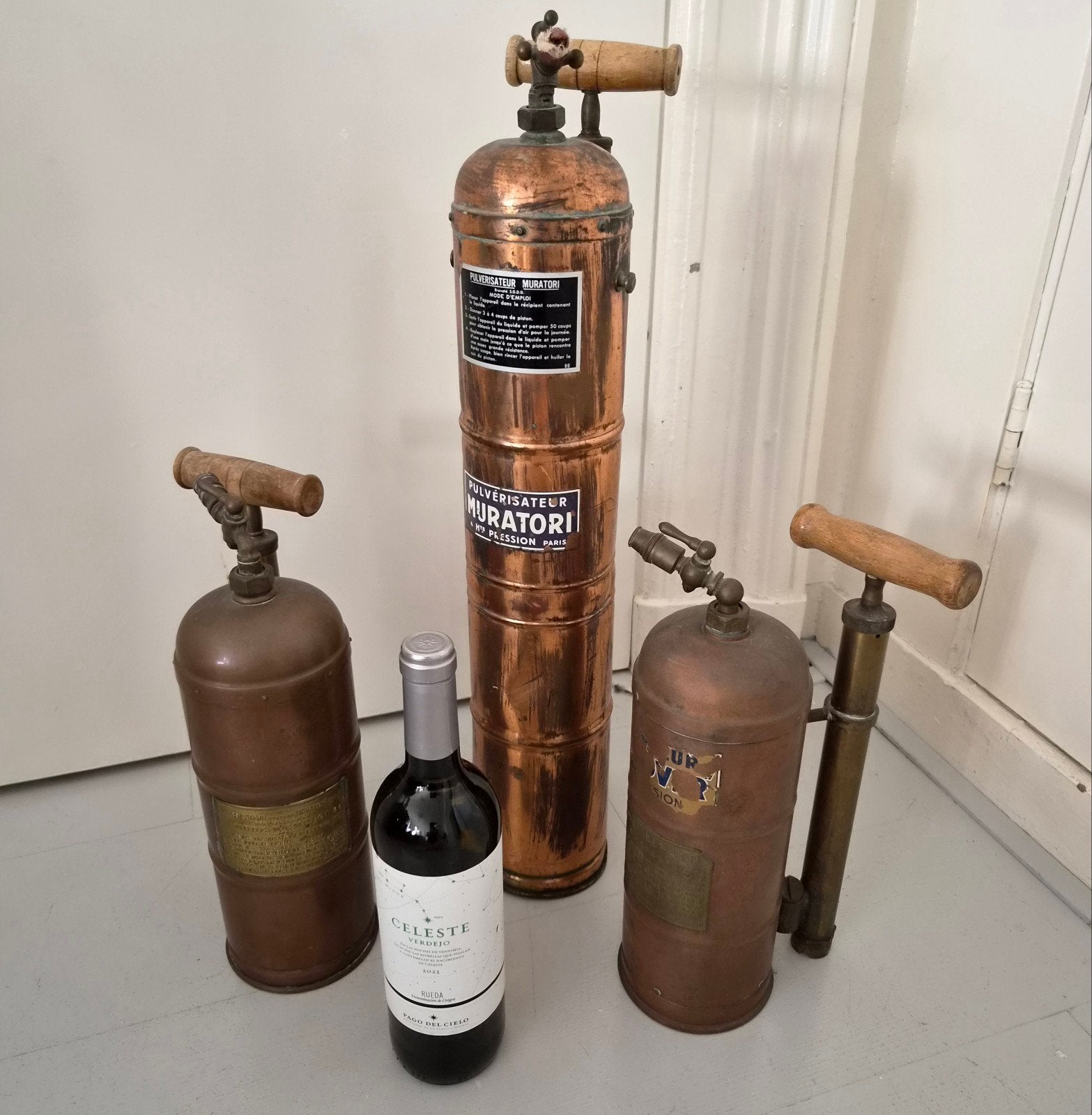 Handspuit Koper Messing Muratori Cilinder Brandblusser, Ophalen of Verzenden