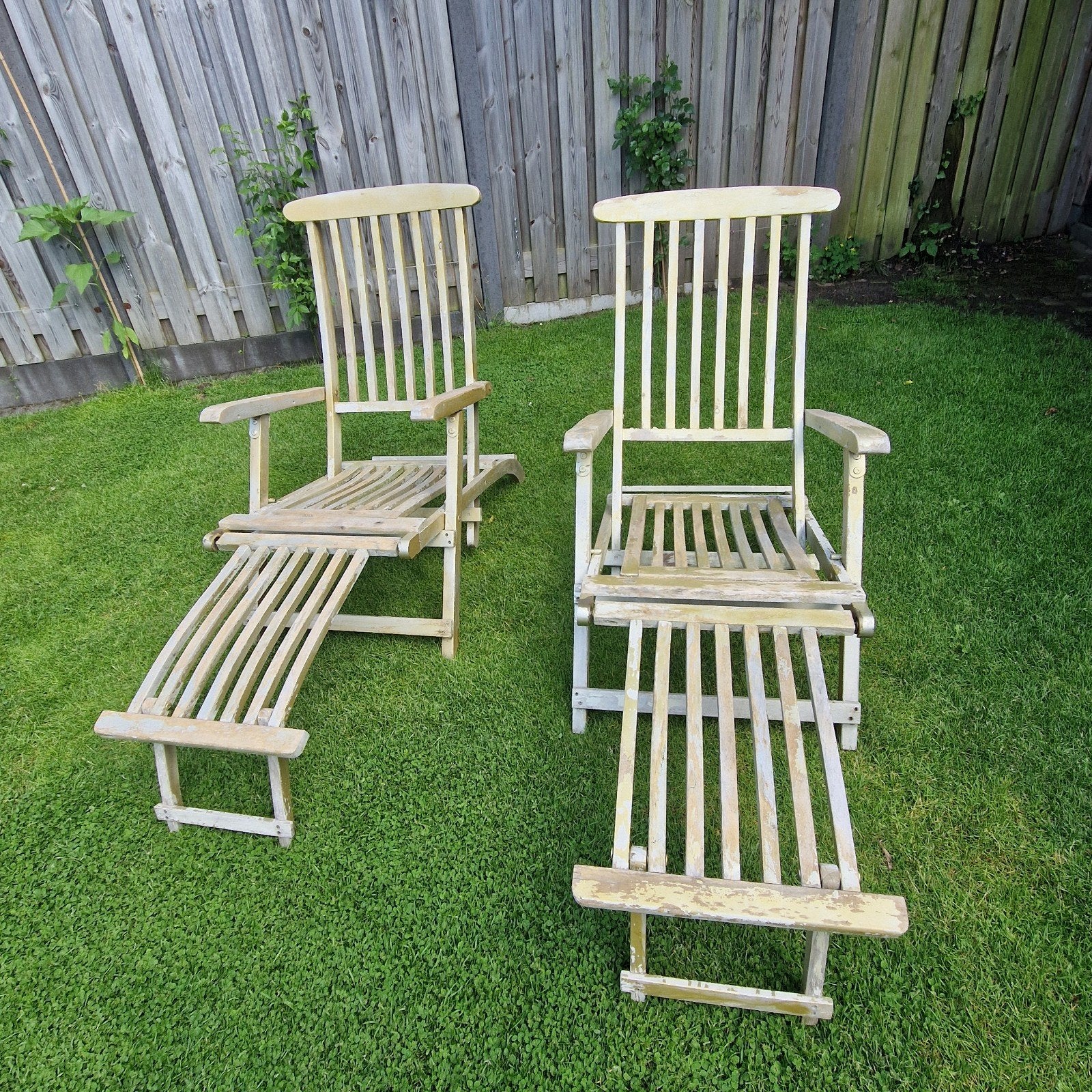 Teakhouten deckchair / loungestoel 2x, Ophalen, Gebruikt, Teakhout