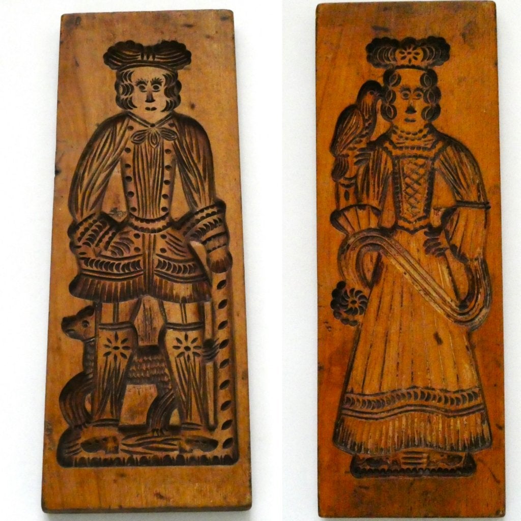 Koekplank / speculaasplank Vrijer en Vrijster 52 cm., Houtsnijwerk, Handgemaakt, Hout, Bruin