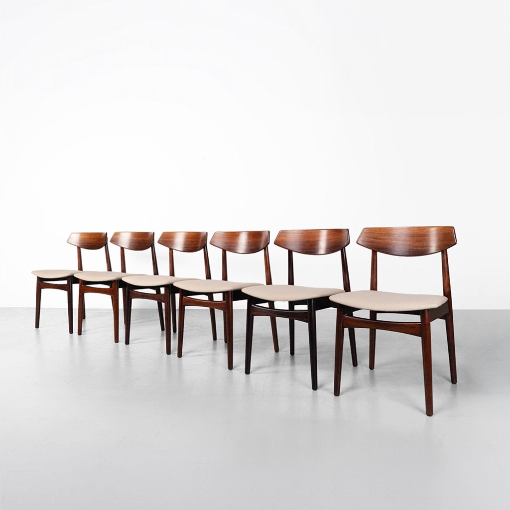 Vintage Deense eetkamerstoelen in palissander, set van 6, Huis en Inrichting, Stoelen, Ophalen, Gebruikt, Overige kleuren, Deens Design, Scandinavisch, Vintage, Mid Century, Retro