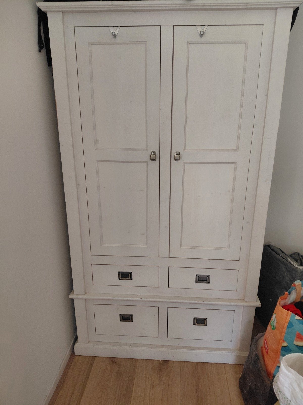 Witte kledingkast met lades en planken, Huis en Inrichting, Ophalen, Gebruikt, 50 tot 100 cm, 150 tot 200 cm