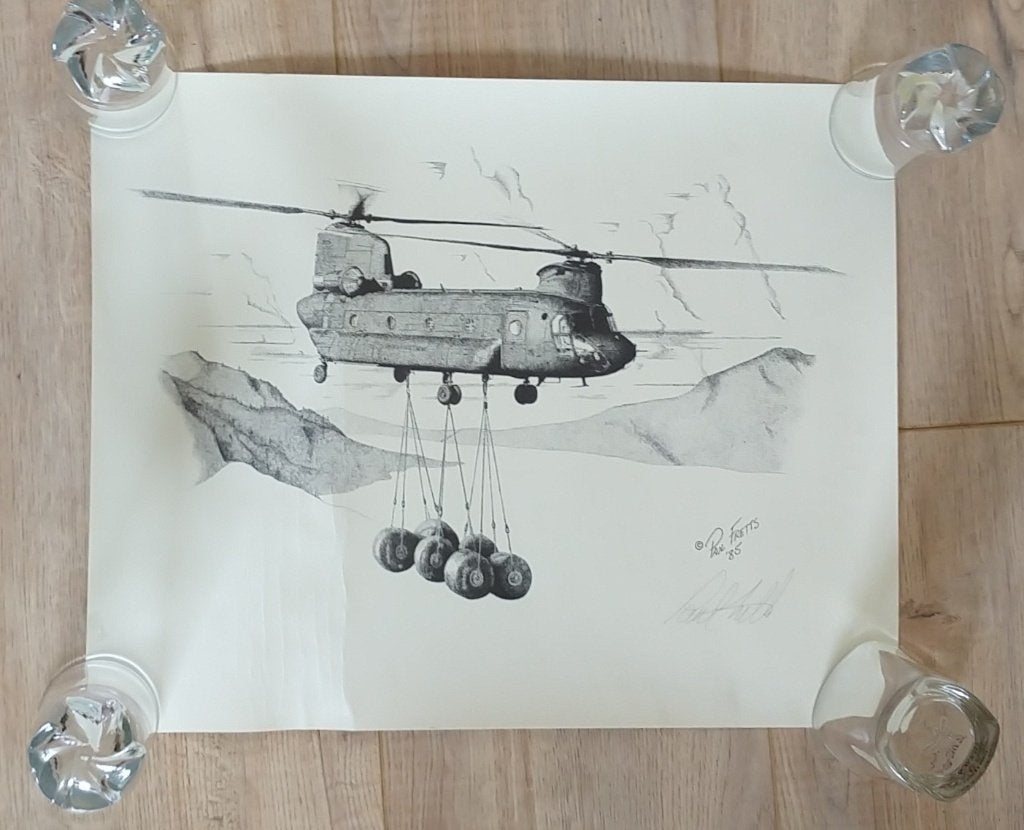Chinook pentekening origineel van Paul Fretts "85, vlgnr 281, Ophalen of Verzenden, Tekening, Gesigneerd