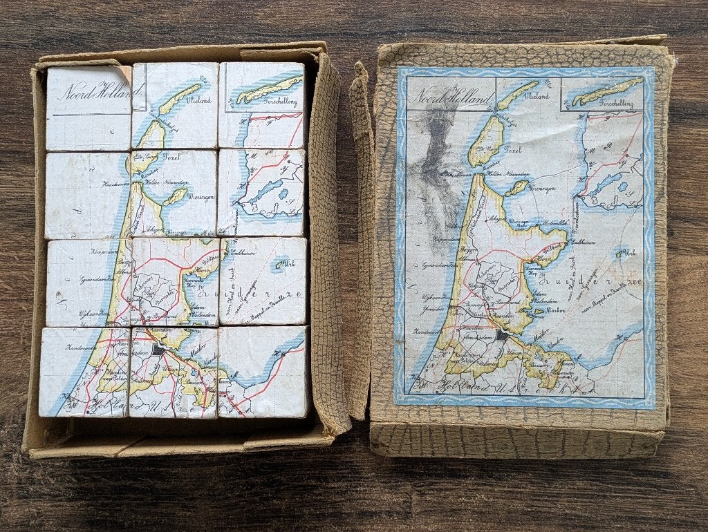 Antieke Blokpuzzel Topografische kaart prov. Nederland, Antiek en Kunst, Ophalen of Verzenden