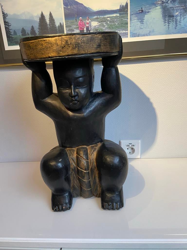 Houten beeld met goudverf, Ophalen of Verzenden, 20 - 50 cm, Beeld, Hout