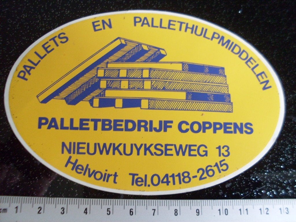 sticker palletbedrijf Coppens helvoirt logo pallets, Verzenden, Zo goed als nieuw, Bedrijf of Vereniging