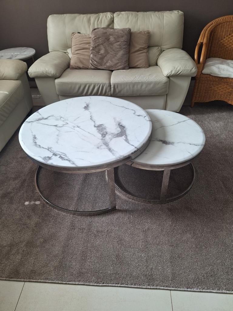 Marmer Look Salon Tafel 2 Delig, Huis en Inrichting, Tafels | Salontafels, Ophalen, 50 tot 100 cm, Rond, 50 tot 100 cm