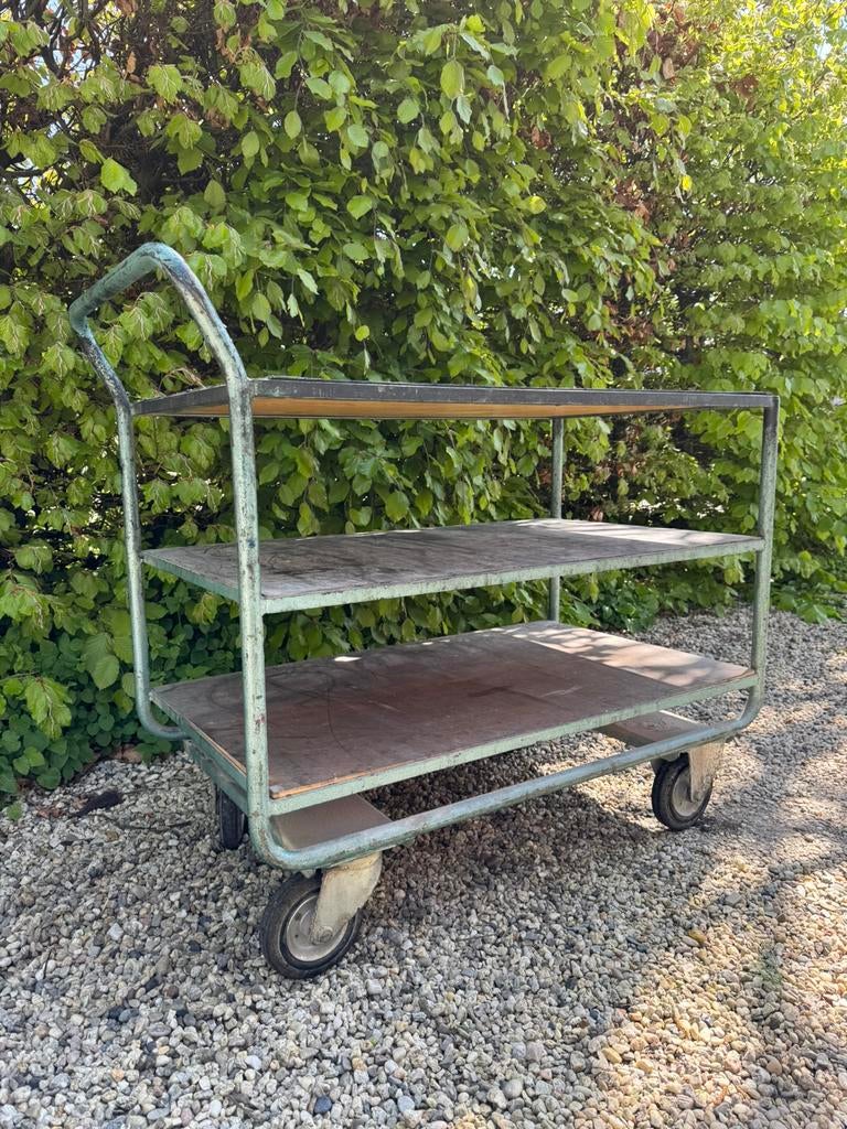 Industriële magazijnkar werkkar trolley transportkar, Antiek en Kunst, Curiosa en Brocante, Ophalen