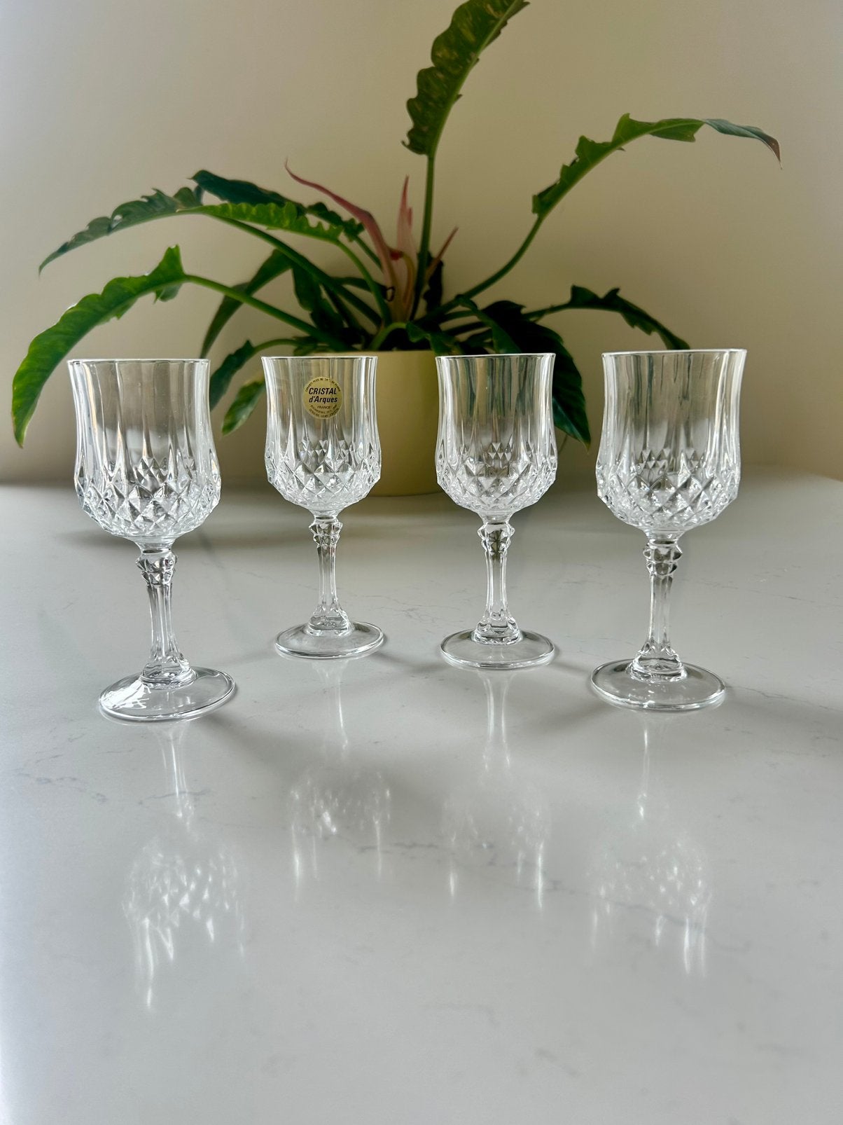 4 vintage kristallen wijnglazen / waterglazen. Longchamp, Ophalen of Verzenden, Zo goed als nieuw, Overige typen