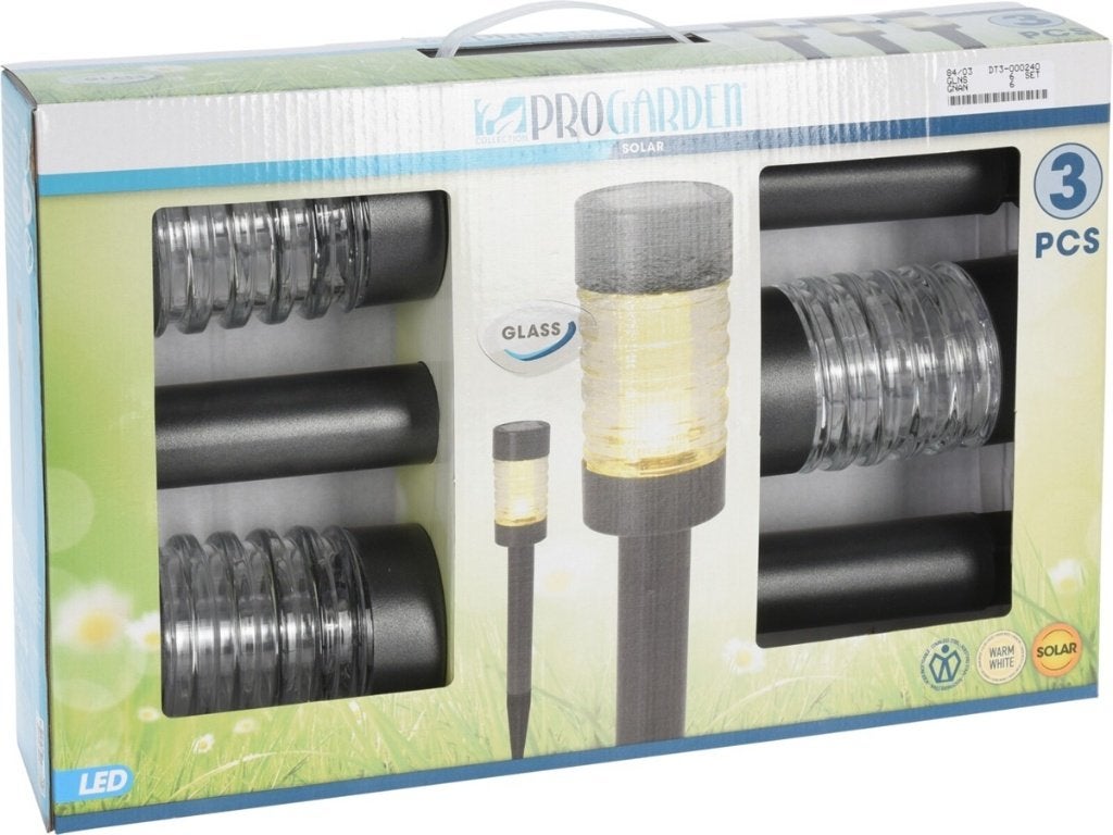 Solarlamp RVS Glas Antraciet 3 stuks, Minder dan 50 watt, Wandlamp, Ophalen of Verzenden, Netvoeding