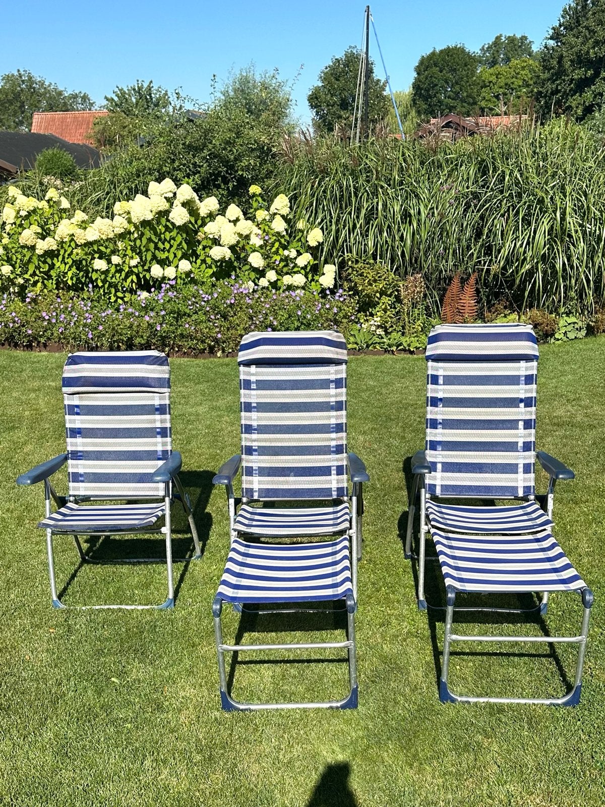 Set van 3 blauw-wit gestreepte Crespo campingstoelen, Ophalen, Gebruikt, Campingstoel