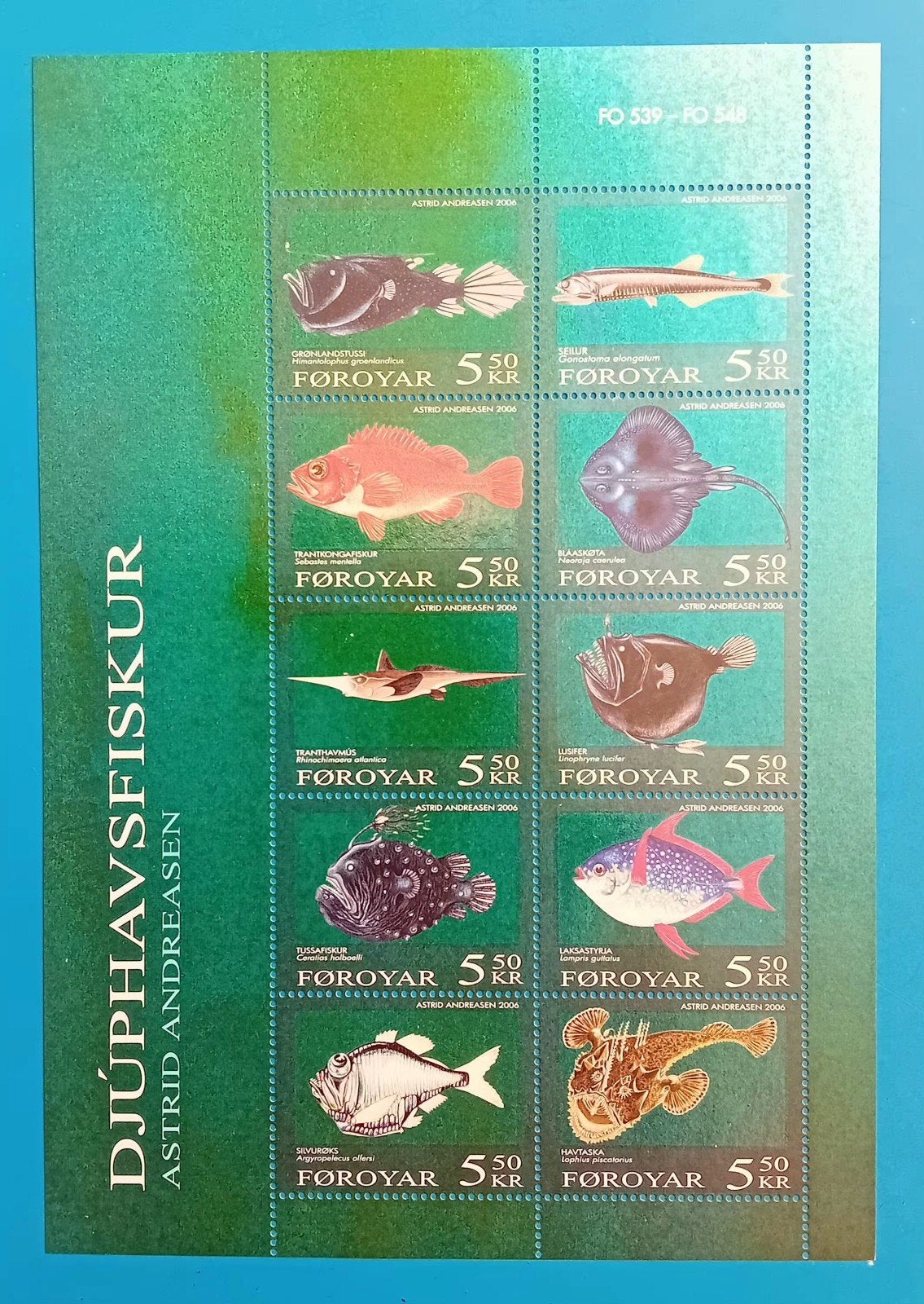 Faeröer  vel vissen met 10 zegels, Ophalen of Verzenden, Postfris, Dier of Natuur