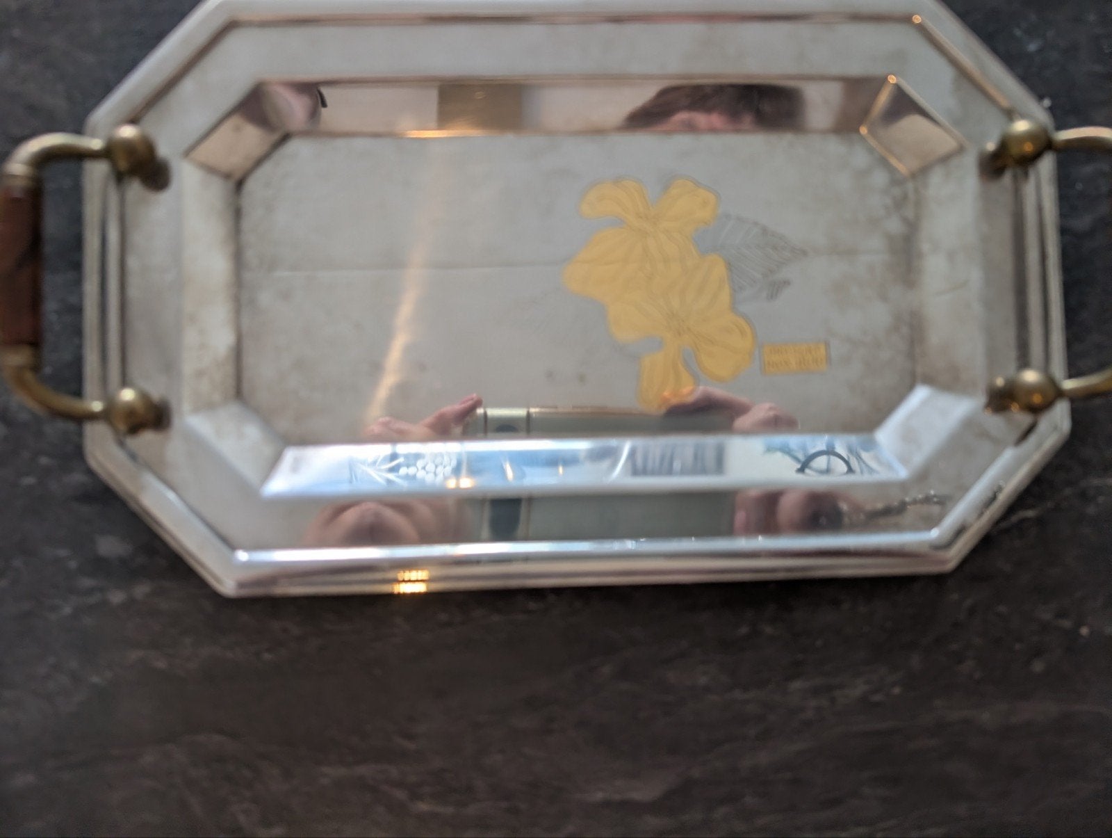 Decoratief vintage dienblad met 24KT goud en 18/10 inox, Antiek en Kunst, Ophalen of Verzenden