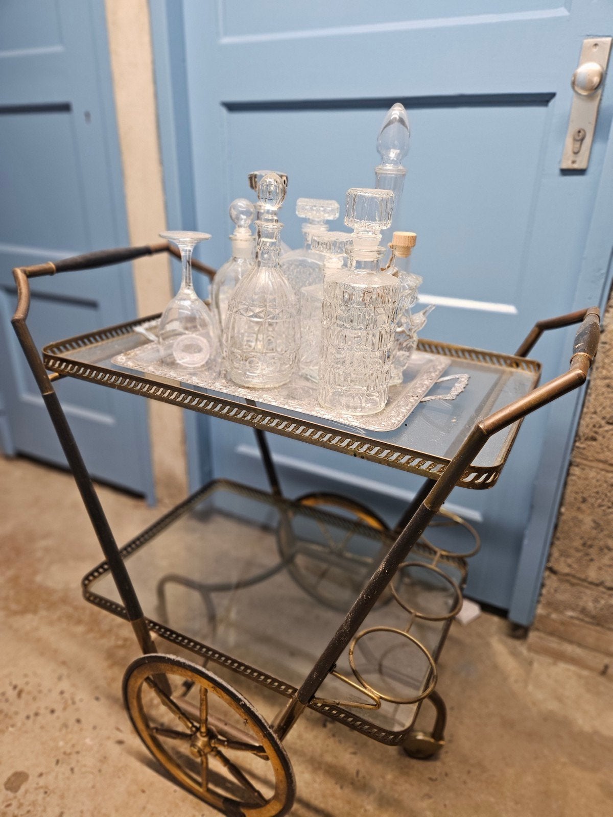 Vintage serveerwagen / theewagen met glas en messing, Ophalen