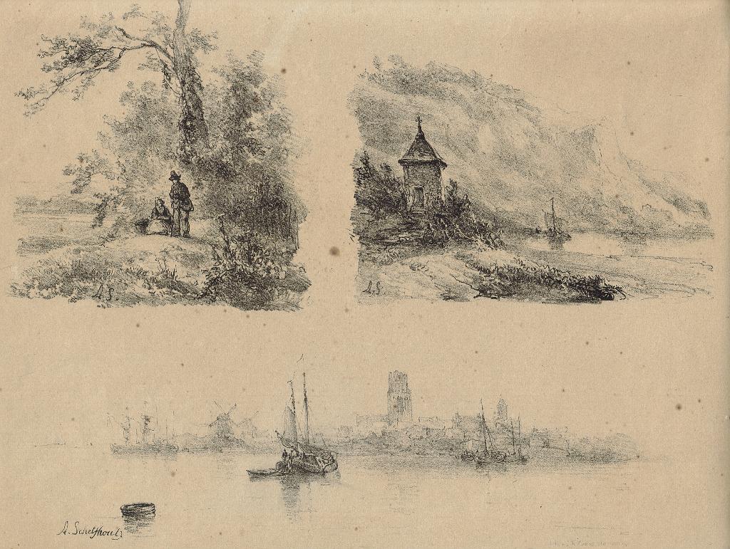 Andreas Schelfhout litho "Gezicht op Dordrecht +2", ca. 1845, Ophalen