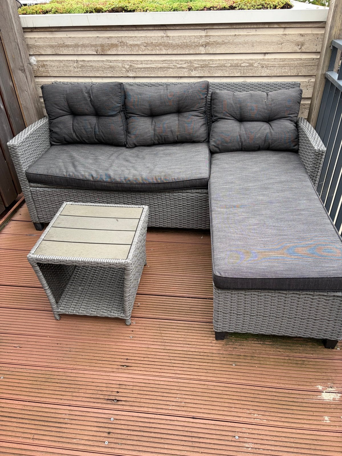 Loungeset met chaise longue en bijzettafel, Ophalen, Gebruikt, 3 zitplaatsen, Loungeset