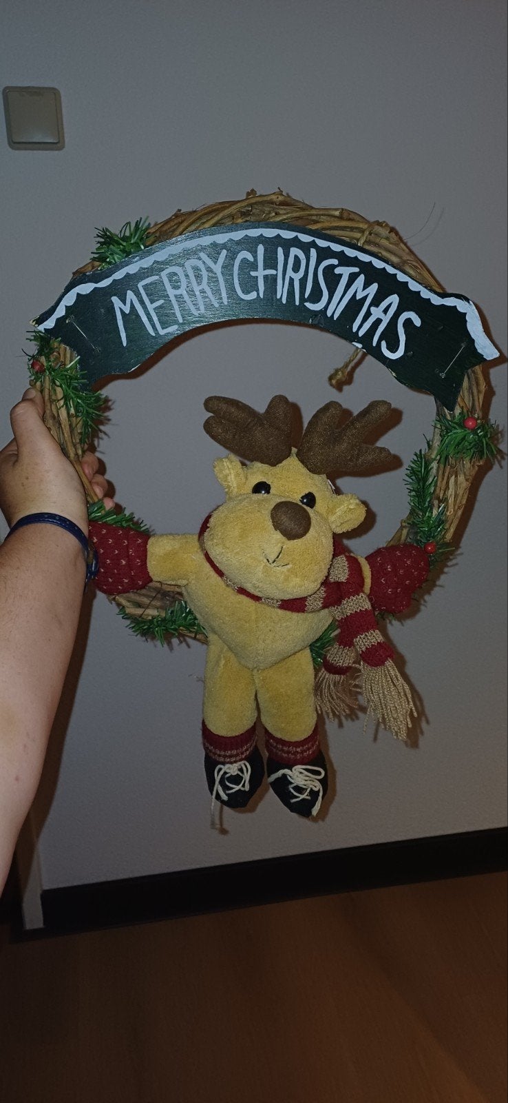 Kerst krans met rendier knuffel, Ophalen, Zo goed als nieuw