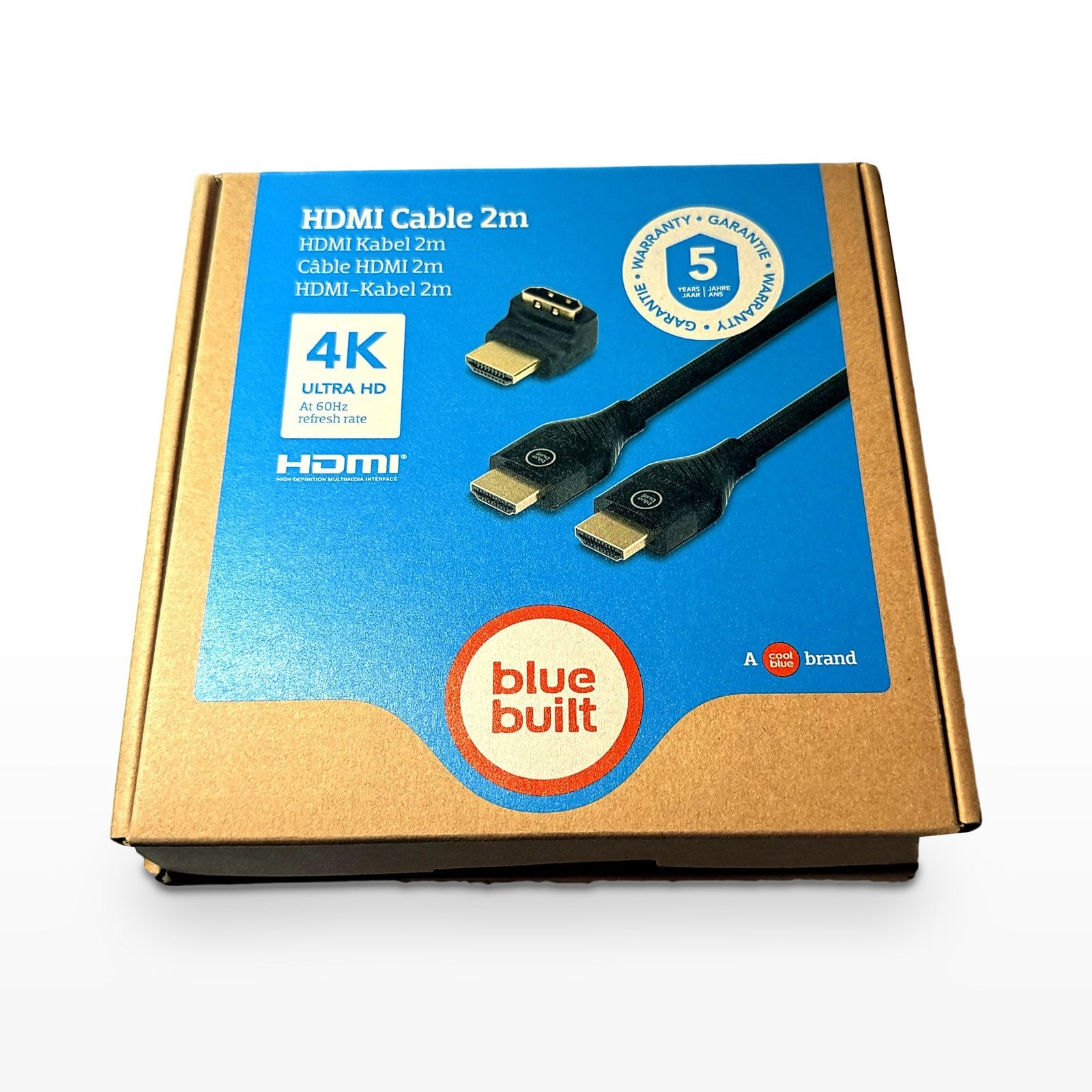 BlueBuilt HDMI kabel 2m 4K 60Hz nylon + 90 adapter (nieuw)