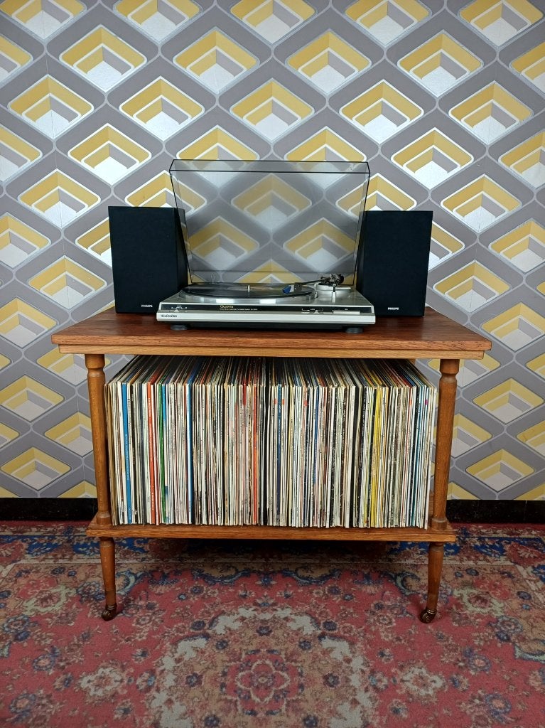 Audiomeubel platenkast platenspelerkast retro vintage hout, Ophalen, Gebruikt, Vintage, 50 tot 100 cm