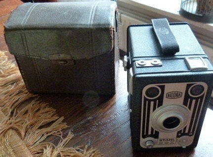 antieke camera bilora met tas, Verzamelen, Ophalen of Verzenden, 1940 tot 1960, Fototoestel