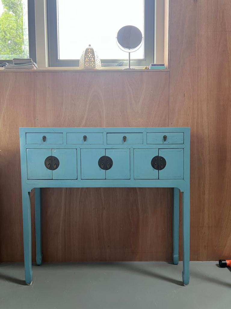Aziatisch dressoir/sideboard in turquoise, 91 x 95 x 25, Antiek en Kunst, Ophalen