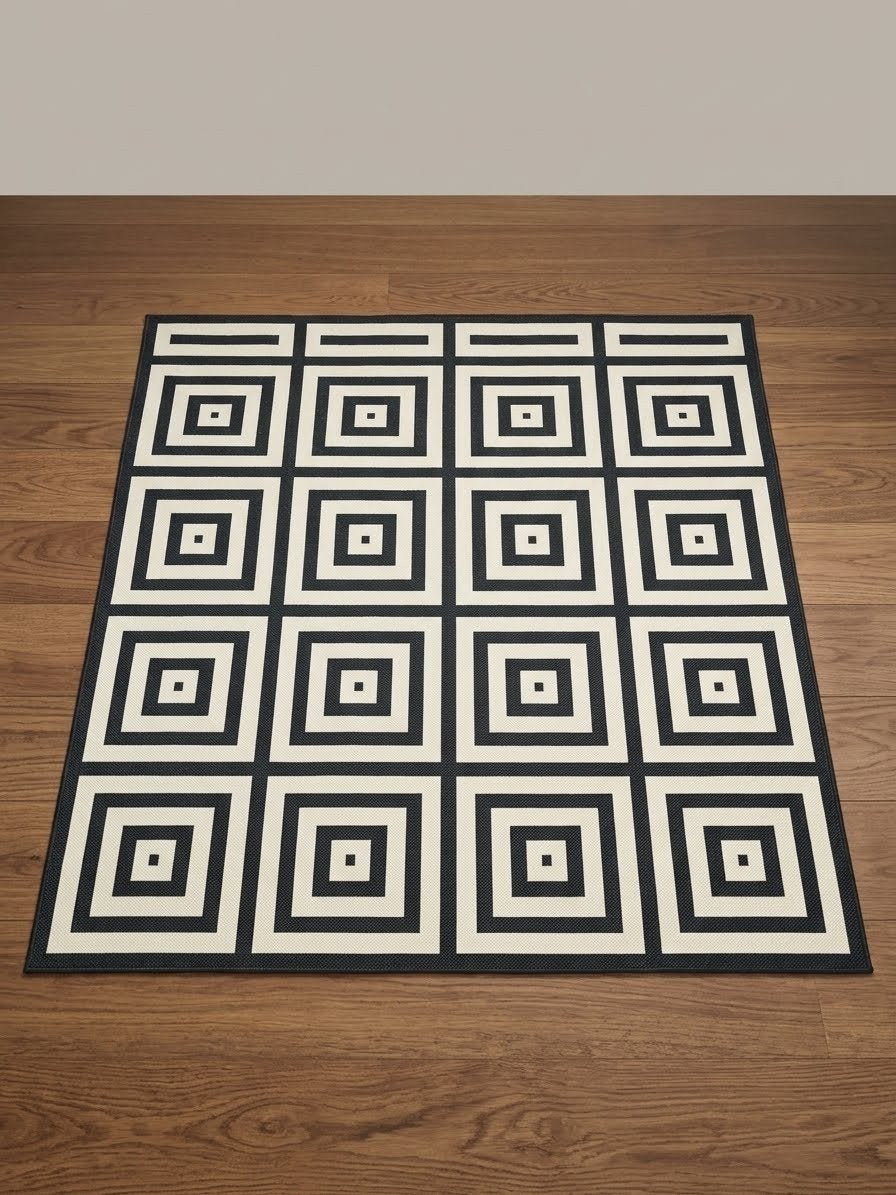 Retro vloerkleed - Bastille Square zwart/wit 160x230cm, 150 tot 200 cm, Vierkant, 200 cm of meer, Ophalen of Verzenden