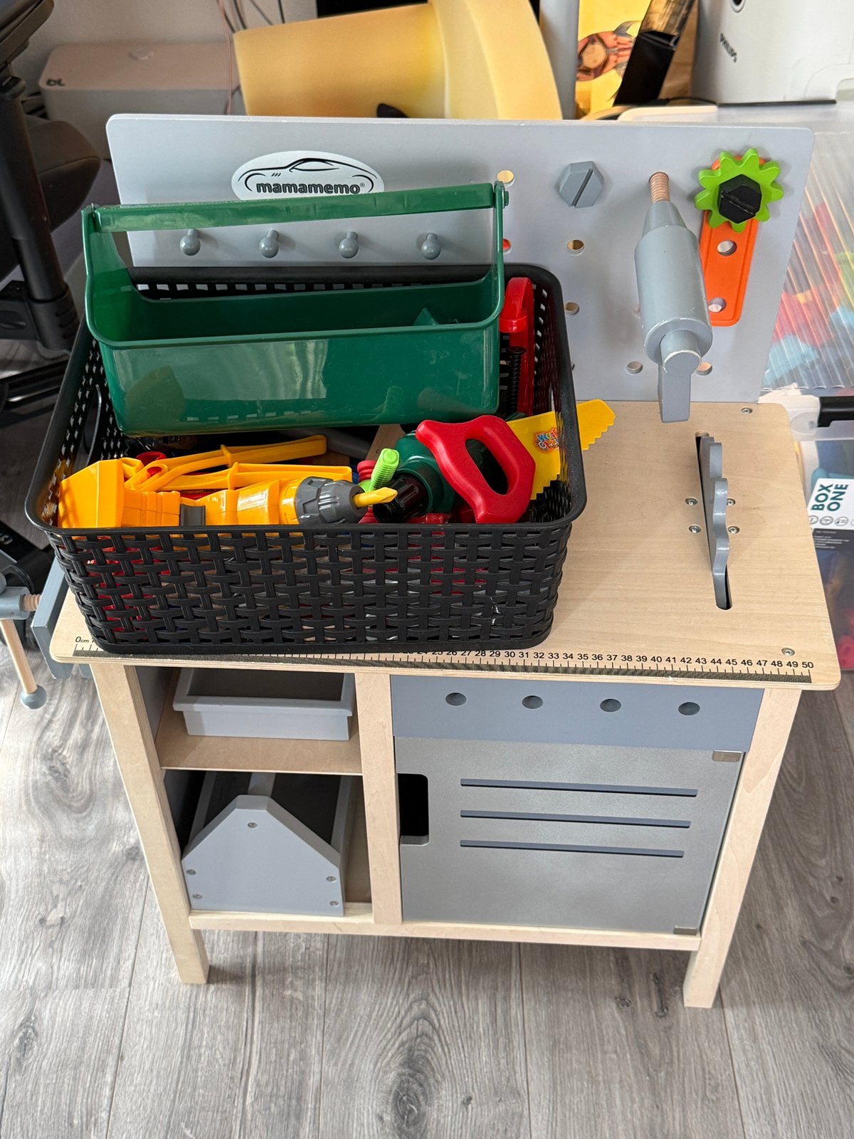 MAMAMEMO houten werkbank met veel gereedschap, Ophalen, Zo goed als nieuw