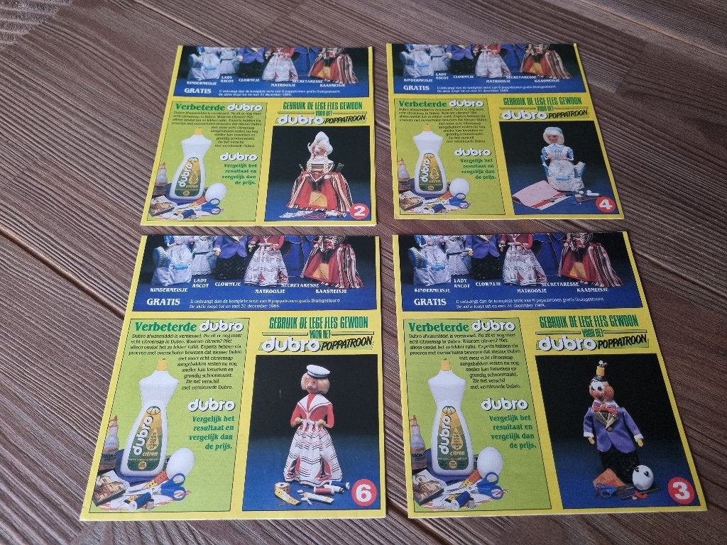 4 Zeldzame Vintage Dubro Afwasmiddel Pop Patronen uit 1983, Verzamelen, Verzenden, Zo goed als nieuw, Patroon, DUBRO POPPEN PATRONEN VINTAGE