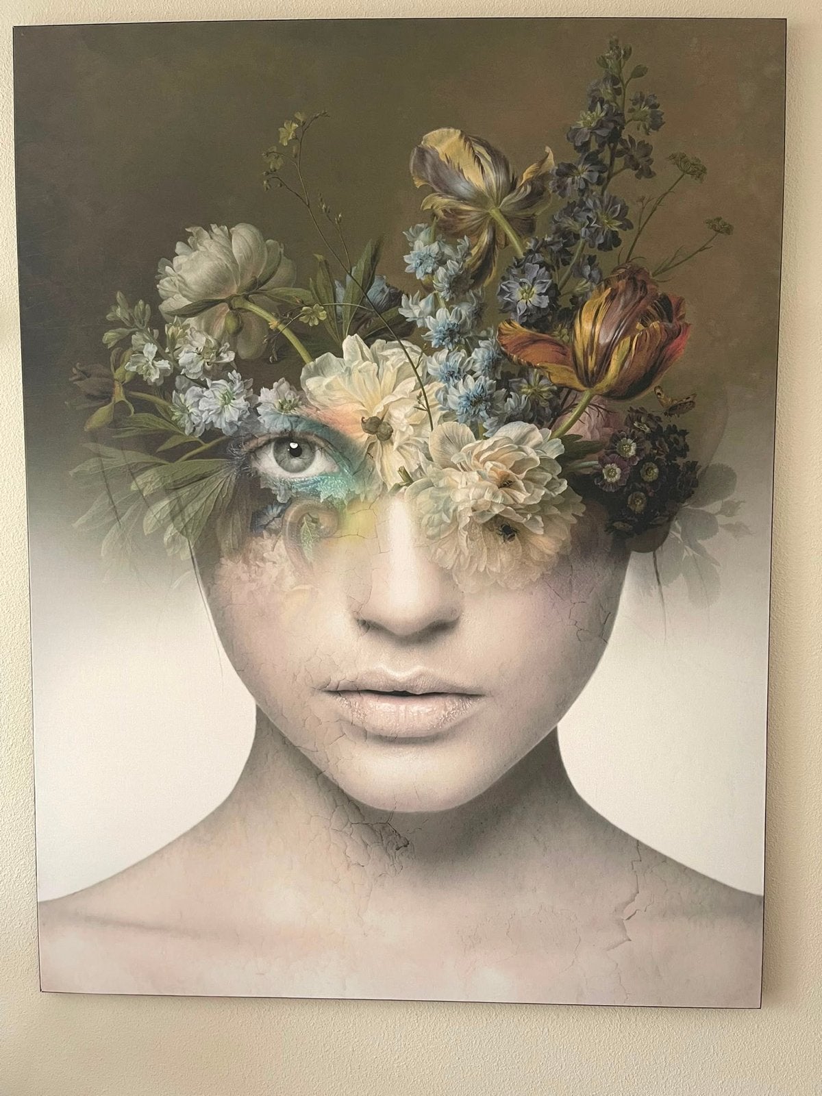 Urban Cotton Bloom Wandkleed - Vrouw met bloemen, Antiek en Kunst, Kunst | Schilderijen | Modern, Ophalen, Figuren, Print, Op houten frame