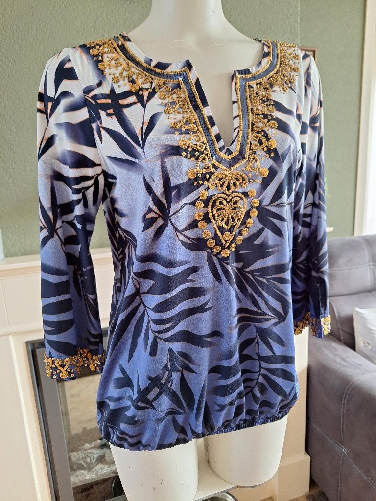 K-Design K Design blauwe goud top S M 36 38, K-design, Zo goed als nieuw, Lange mouw, Maat 36 (S)