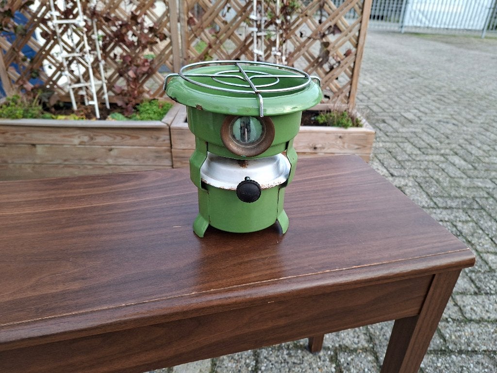 zeer nette groen antieke emaile petroleumstel, Ophalen of Verzenden