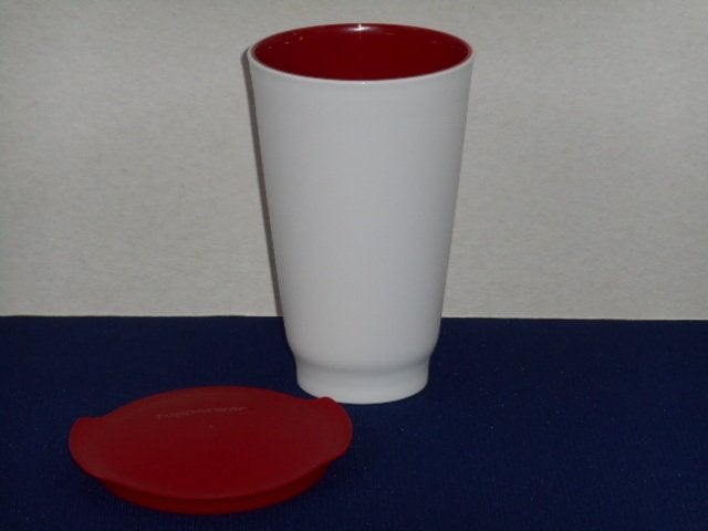 Tupperware Allegra Beker 450 ml. Rood/Wit, Beker of Kan, Nieuw, Ophalen of Verzenden, Met deksel