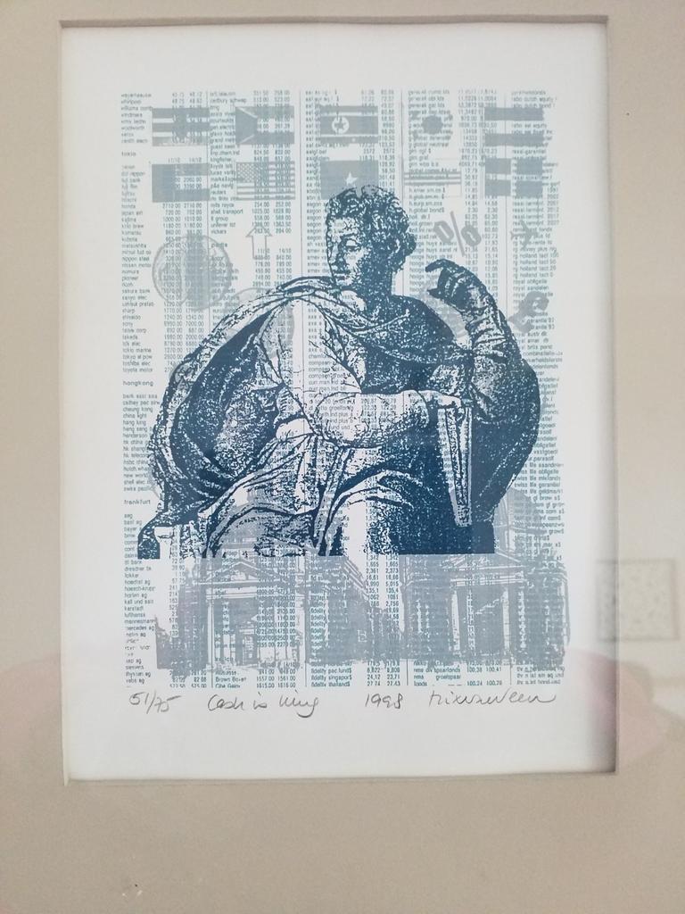 Houten lijst met afbeelding.litho € 25, Ophalen of Verzenden