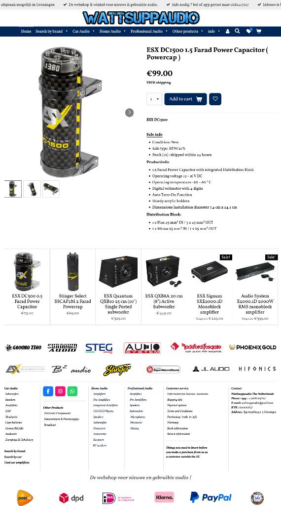 ESX DC1500 1.5 Farad Power Capacitor (Powercap) Condensator, Auto diversen, Am Breilingsweg 3, 76709 Kronau, Duitsland, Audio Design