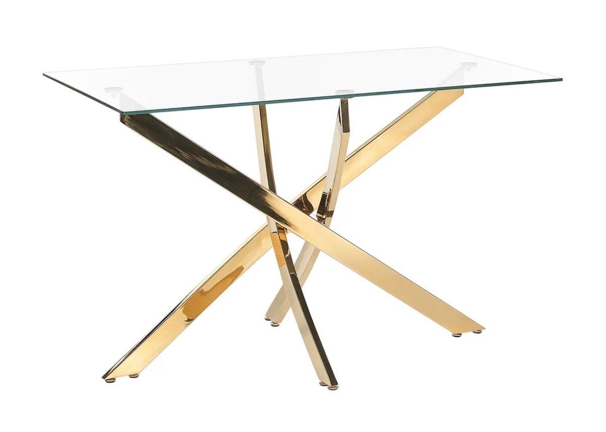 Glazen tafel met gouden poten, Ophalen, 100 tot 150 cm, 50 tot 75 cm, 50 tot 100 cm