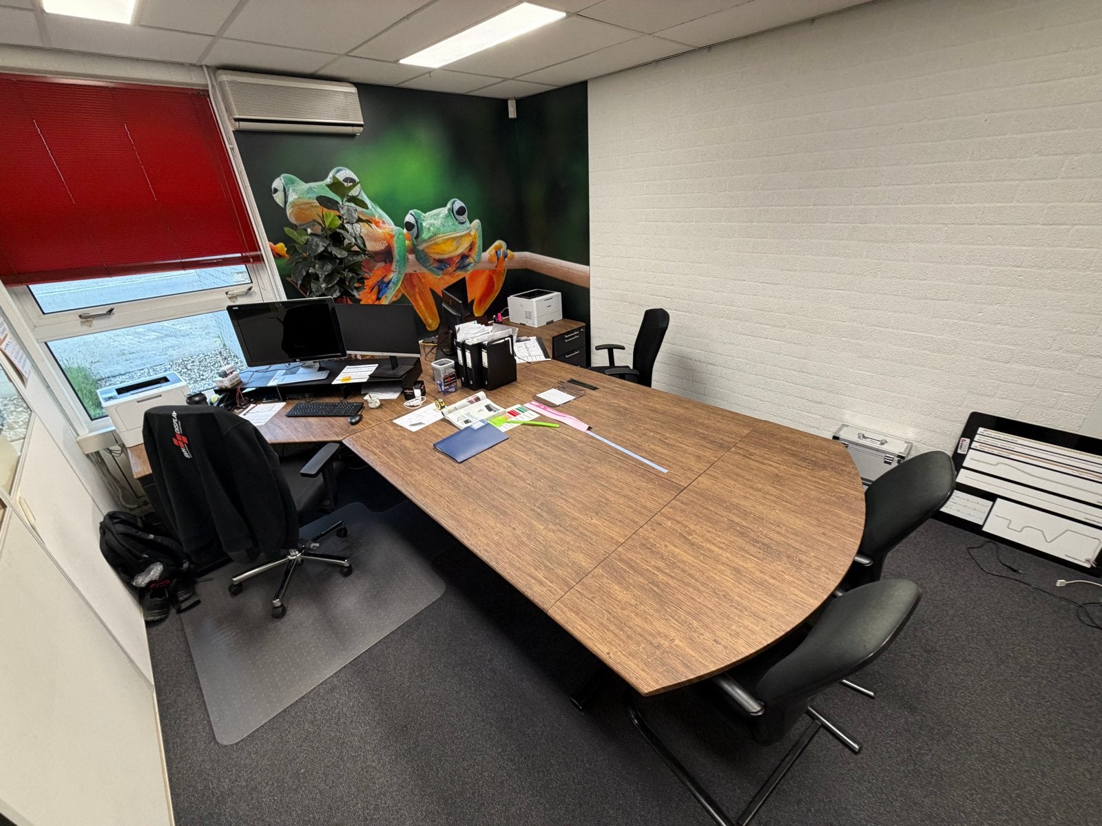 Stevig dubbel bureau met houtlook en 2 ladekasten, Huis en Inrichting, Bureaus, Gebruikt, Duo-bureau, Hout, Met lades, Ophalen